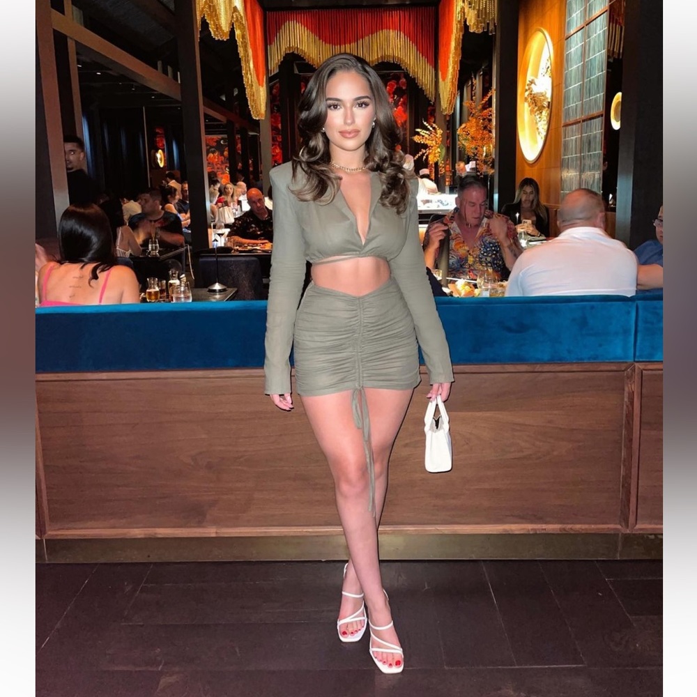 Olive Crop blazer Top and and mini skirt bottom set
